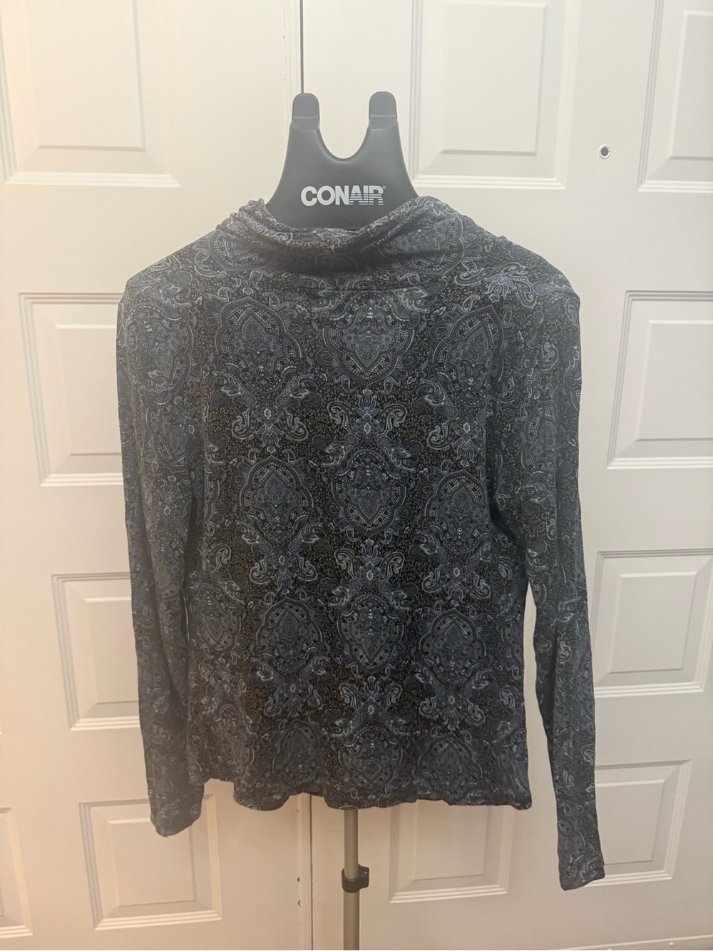 Adrienne Vittadini Navy Paisley Cowl Neck Top - Picture 2 of 3